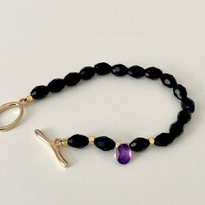 Amethyst and  Black Crystal  Bracelet